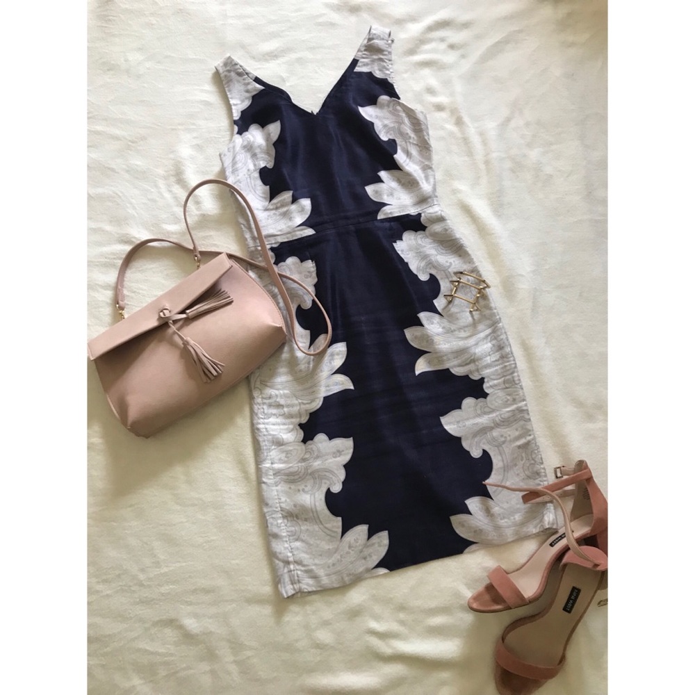 Banana Republic Navy White Paisley Sheath Dress
